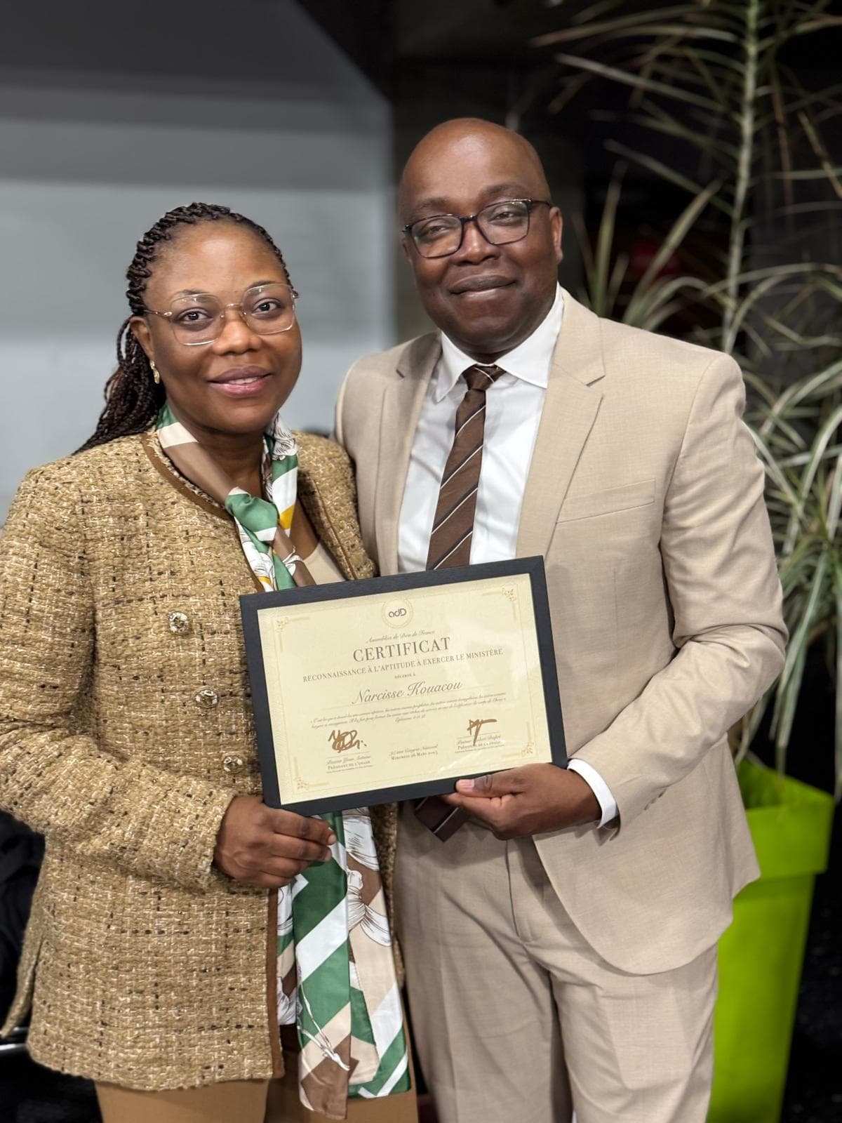 Pasteurs Narcisse & Sabine - Certificat de ministère